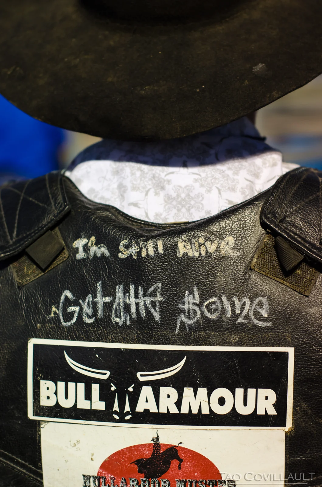 Close view of a rodeo protective vest.